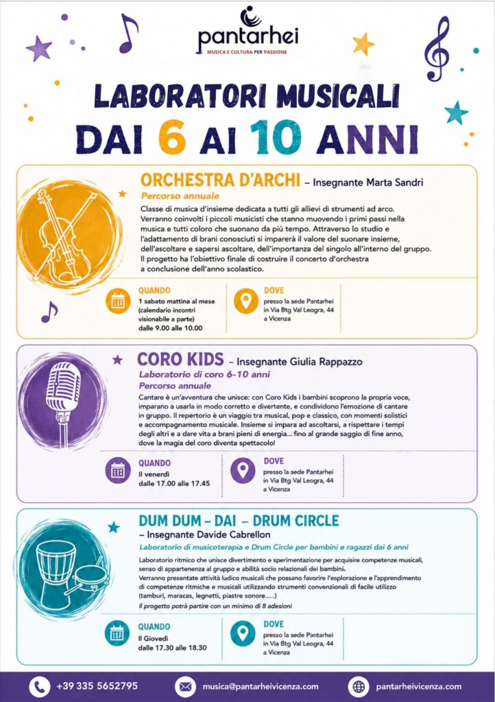 Laboratori musicali per bambini dai 6 ai 10 anni